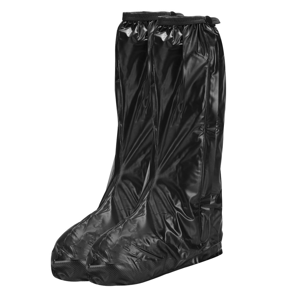 PATIKIL L Waterproof Rain Boot Shoe Cover, 1 Pair PVC Reusable Non-Slip Overshoes Rain Galoshes Snow Boots Protector with Zipper for Rainy Outdoor, Black