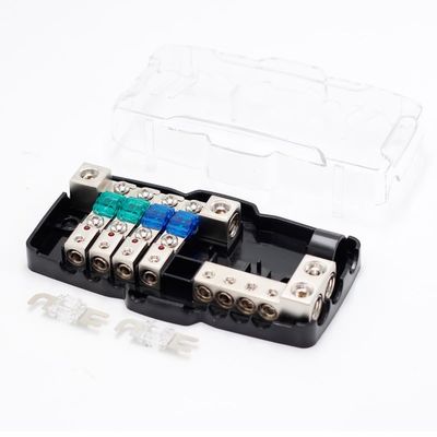 BEISUOS Power Distribution Block, Fused Power Distribution Block Car Audio 4 Way MIDI(Mini-ANL) Fuse Block, Support 12V Input 0/2/4 Gauge & Output 4/8 Gauge with Ground for Auto UTV Boat Stereo Amp