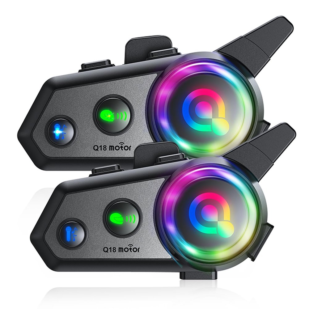 ZHIDUOXING Motorcycle Bluetooth Headset, Q18 Motorcycle Intercom with Music Sharing,1000m 2 Riders Motorbike Intercom HiFi Stereo Sound/CVC Noise Reduction/Automatic Response(2Pack)