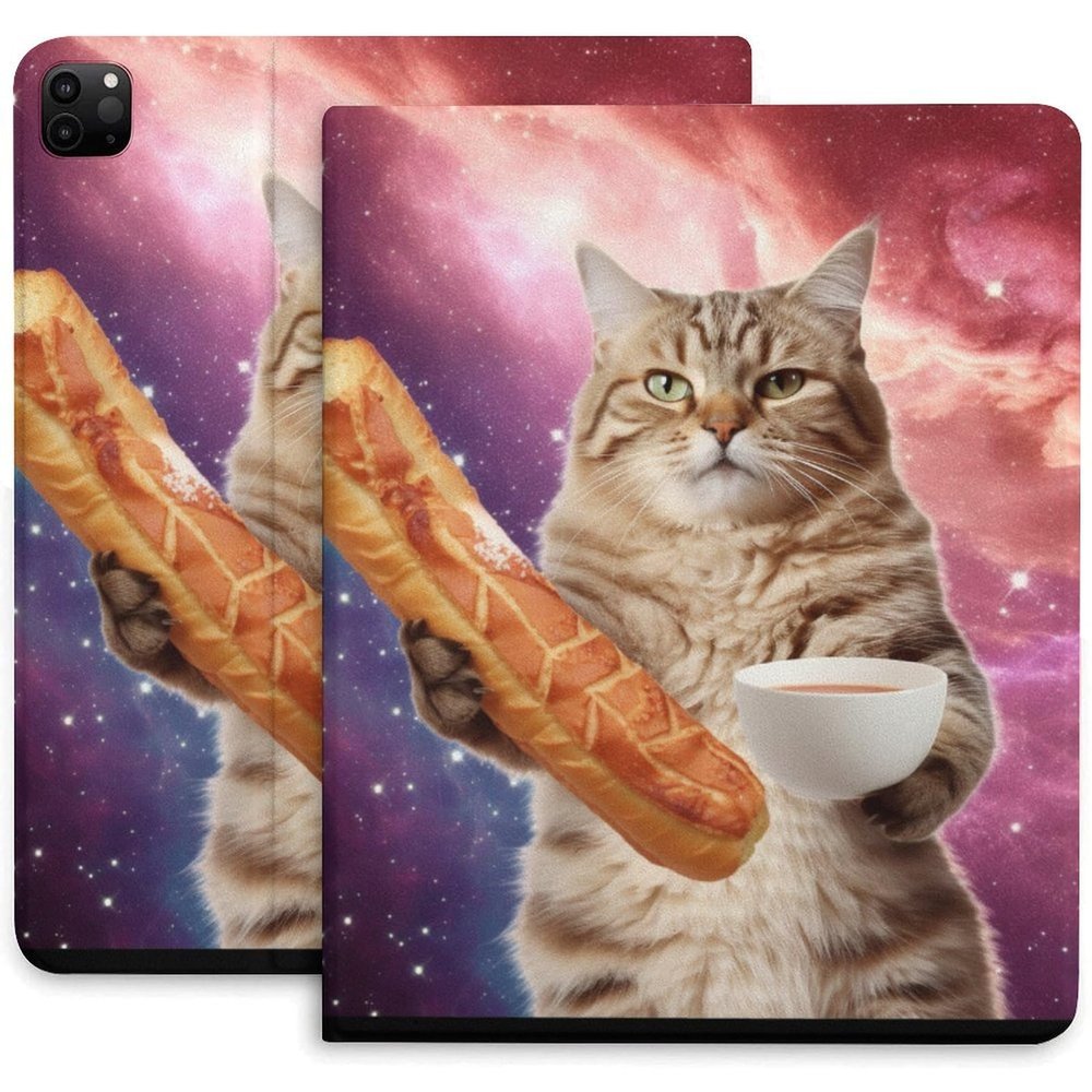 Case for iPad Pro 11 Inch Case 2020(2nd Gen) with Pencil Holder, Smart iPad Case Support Touch ID and Auto Wake/Sleep -Galaxy Cat Holding Coffee