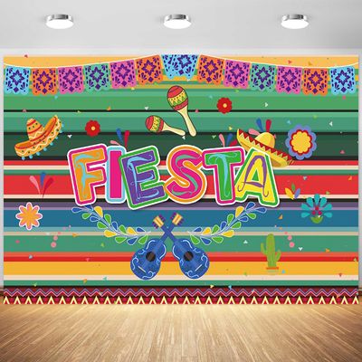 12x8ft Mexican Fiesta Backdrop Colorful Summer Cinco De Mayo Festival Photography Background Kids Birthday Party Cake Table Banner Decoration Supplies Photo Booth Props