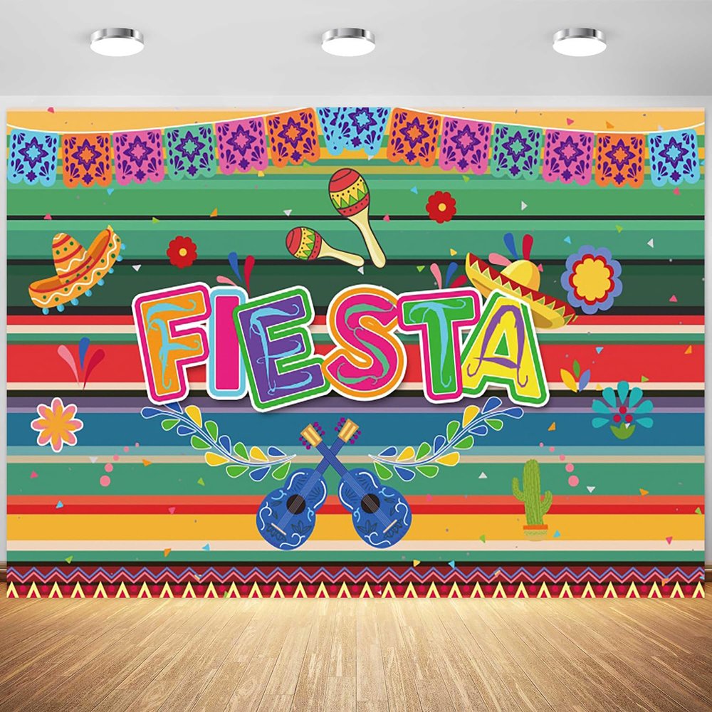 12x8ft Mexican Fiesta Backdrop Colorful Summer Cinco De Mayo Festival Photography Background Kids Birthday Party Cake Table Banner Decoration Supplies Photo Booth Props