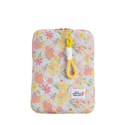 11-13 Inch Floral Puffy Laptop Sleeve Cute Carrying Case Fairycore Padded Laptop Cover Bag Zipper Accessories Pouch (Flower,11 inch)