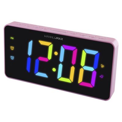 HANNLOMAX HX-160CR Alarm Clock Radio, 2.5 RGB Color Display (Pink)