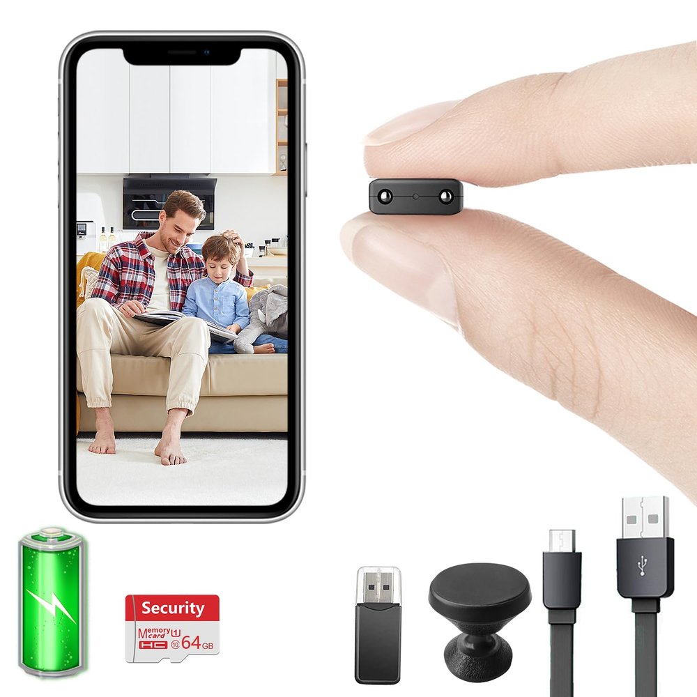 Free 64G Smallest Wireless WiFi Battery Camera,HD1080P Mini Remote Camera,Baby Monitor with Video Recording Live Feed Night Vision,Motion Detection,Cloud Storage for Security with iOS Android APP