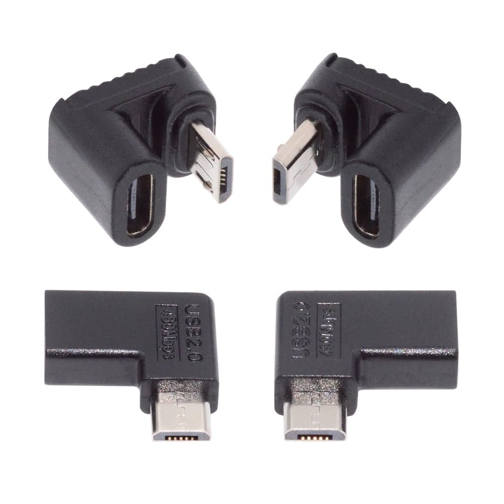 NFHK 4pcs/lot USB-C USB2.0 Type C Female to Micro USB Male Power Data Adapter 90/360 Degree Angled Type