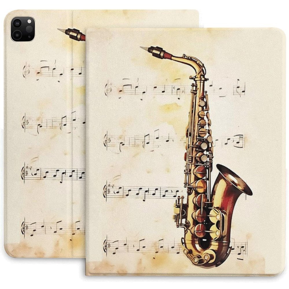 Case for iPad Pro 11 Inch Case 2020(2nd Gen) with Pencil Holder, Smart iPad Case Support Touch ID and Auto Wake/Sleep -Music Notes Saxophone