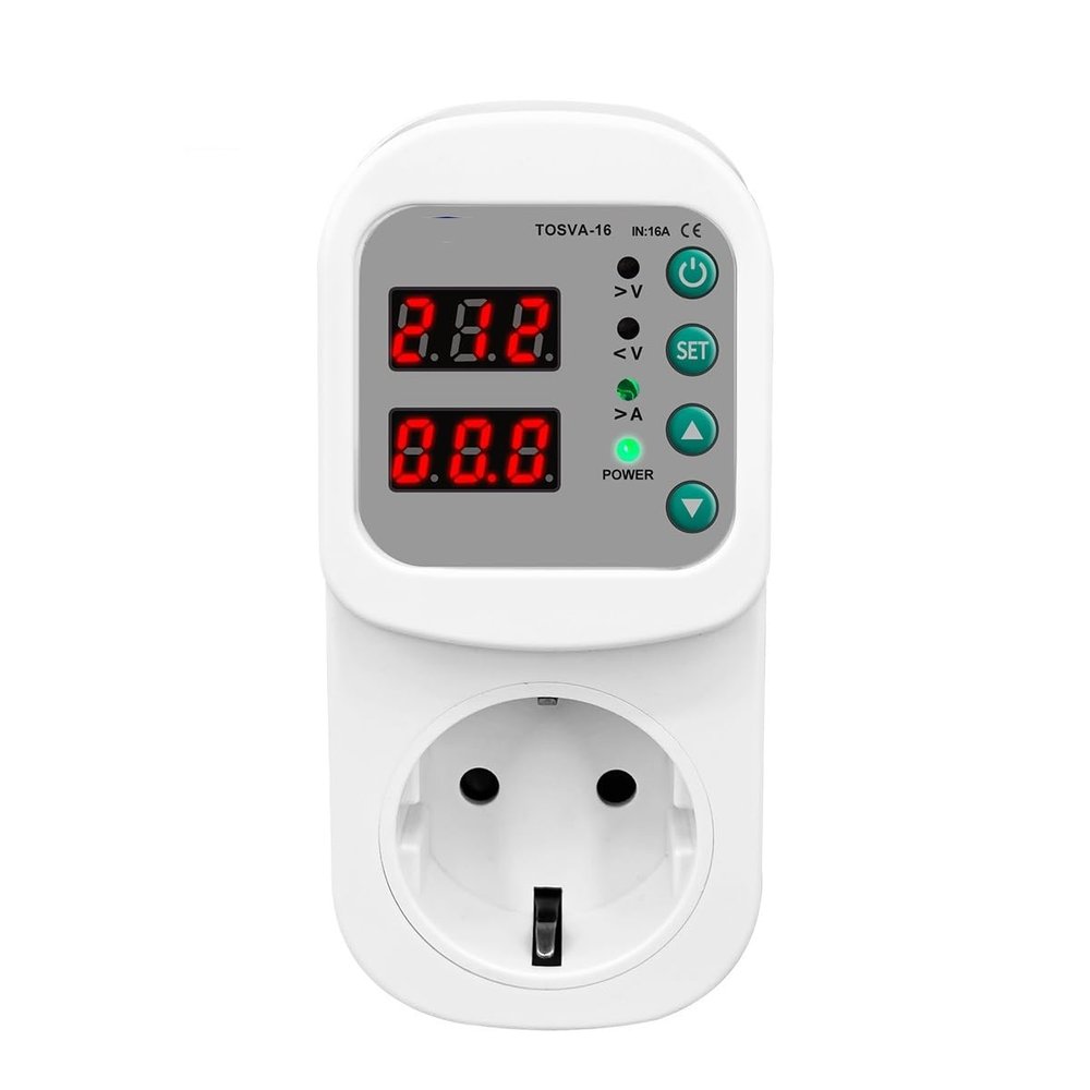 Automatic Voltage Current Protector Socket, AC 110V 220V Adjustable 16A Power Surge Protector EU Plug Socket TOSVA-16