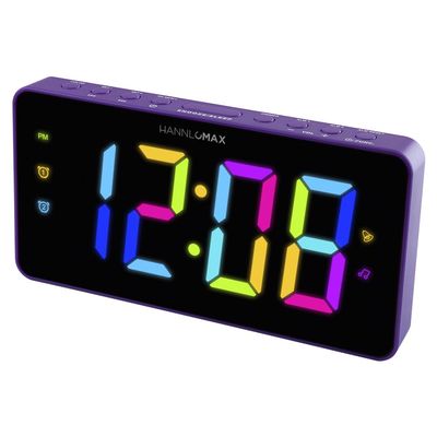 HANNLOMAX HX-160CR PLL FM Radio Alarm Clock, 2.5" LED Display with RGB Color (7 Regular Colors and 4 Dynamic Color Charging Mode), Display Dimmer Function, AC Operation only. (Purple)