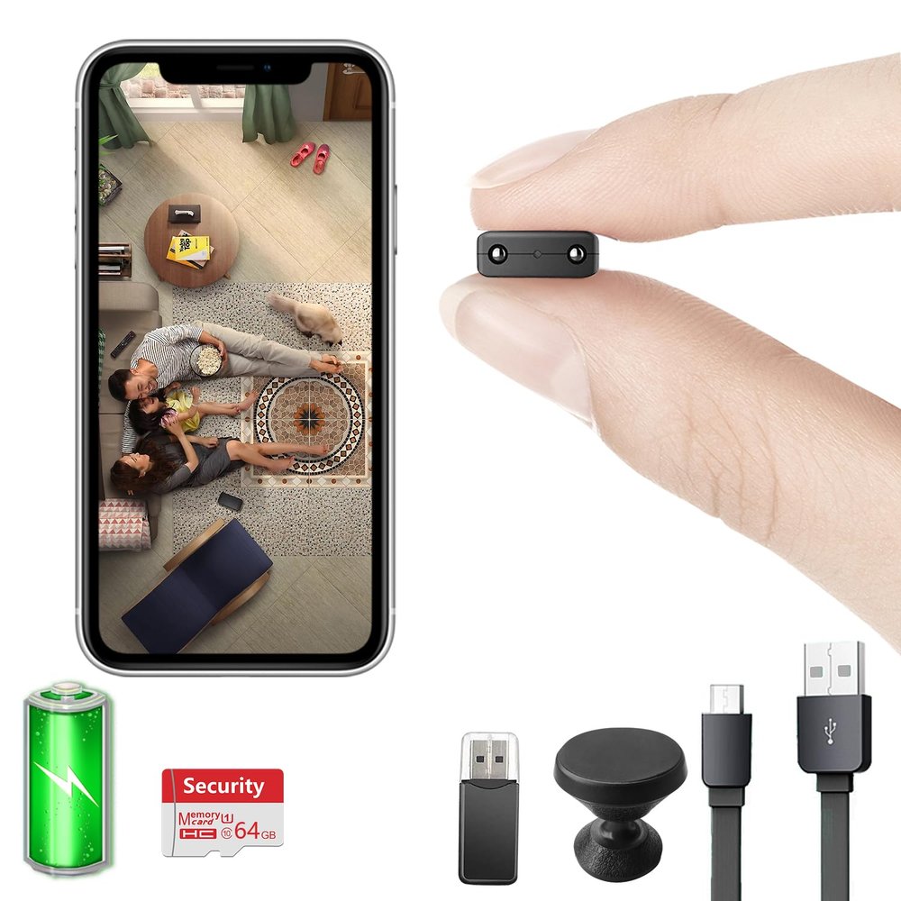 Free 64G Smallest Wireless WiFi Battery Camera,HD1080P Security Camera,Portable Camera with Video Recording Live Feed Night Vision,Motion Detection,Cloud Storage for Security with iOS Android APP