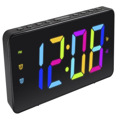 HANNLOMAX HX-160CR PLL FM Radio Alarm Clock, 2.5" LED Display with RGB Color (7 Regular Colors and 4 Dynamic Color Charging Mode), Display Dimmer Function, AC Operation only. (Black)