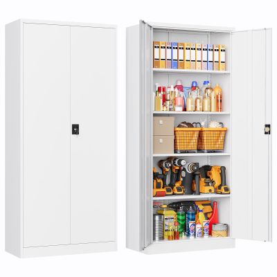 LISSIMO Metal Storage Cabinet with Lock,Lockable Garage Cabinet with 2 Doors and 5 Adjustable Shelves,Tall Steel Cabinets for Garage,Workshop,Gym,School