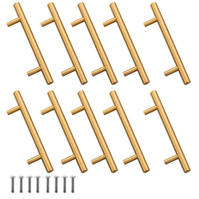 FJYDM Brushed Brass Handles, 10Pack Gold Cabinet Handles, 5inch Black Drawer Pulls, Modern Kitchen Cabinet Handles Dresser Handles, Hardware Kitchen Handles