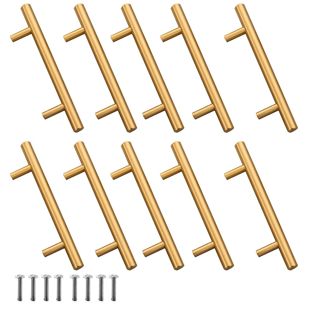 FJYDM Brushed Brass Handles, 10Pack Gold Cabinet Handles, 5inch Black Drawer Pulls, Modern Kitchen Cabinet Handles Dresser Handles, Hardware Kitchen Handles