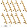 FJYDM Brushed Brass Handles, 10Pack Gold Cabinet Handles, 5inch Black Drawer Pulls, Modern Kitchen Cabinet Handles Dresser Handles, Hardware Kitchen Handles view 1