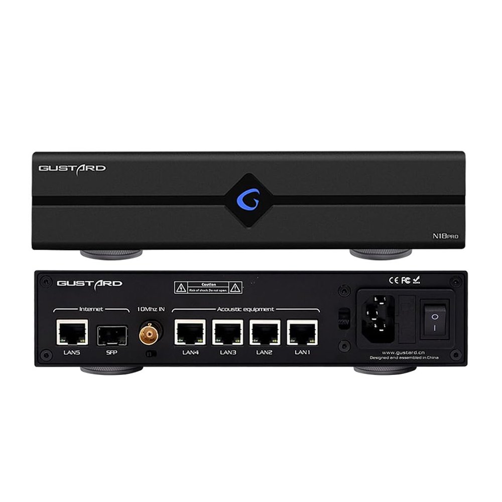 Gustard N18 PRO HiFi Audio Network Switch, 5* Ethernet Ports 1* SPDIF Optical Fiber Input Interface, BNC 10 MHz Clock Input, High Performance Network Switch for HiFi Audio Streaming(Black)
