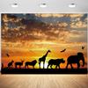 12x8ft Safari Backdrop African Wild Animals Great Plains Sunset Scenery Photography Background Kids Birthday Party Boys Adult Portrait Decoration Supplies Photo Booth Props view 1