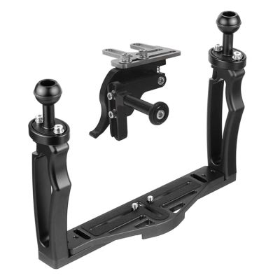 JAGTRADE Aluminium Alloy Underwater Video Light Stabilizer Tray Diving Light Stand Tray with Two Ball Handle for Action Cameras, Black