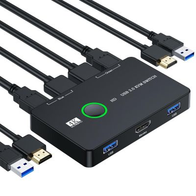 JAGTRADE USB Switch USB 3.0 HDMI2.0-Compatible KVM Switch HD4K60Hz Switcher Box Controls2 Computers Or Laptop Monitors Two Input Display