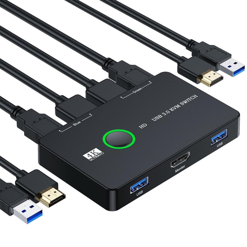 JAGTRADE USB Switch USB 3.0 HDMI2.0-Compatible KVM Switch HD4K60Hz Switcher Box Controls2 Computers Or Laptop Monitors Two Input Display