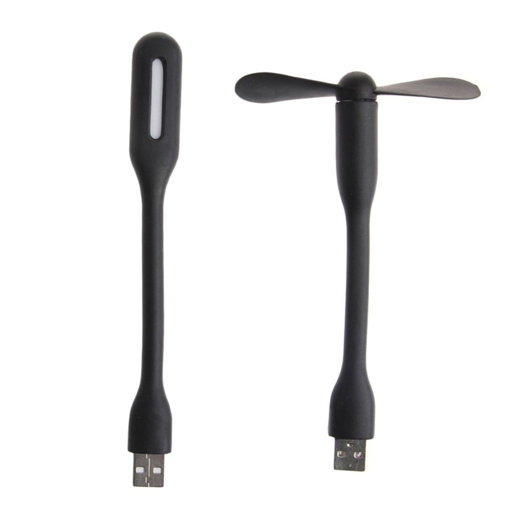 JAGTRADE USB Fan USB Fan Flexible Portable Mini Fan USB 5V Fan with USB LED Light Lamps for Power Bank Notebook Computer Summer Gadget, Black