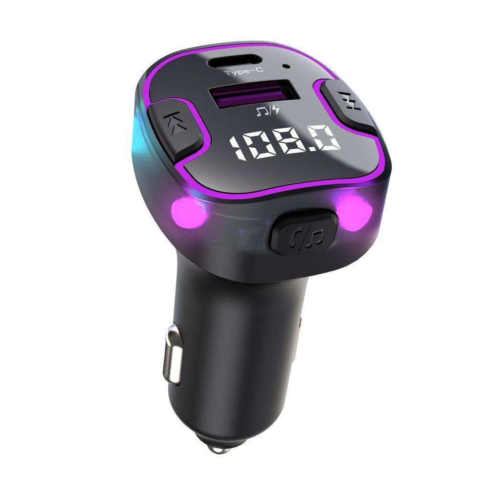 Alanph Bluetooth 5.3 Car Adapter, PD &QC3.0 Fast Charging FM Radio Transmitter for Car, Radio Bluetooth Receiver, Hands-Free Calling, U Disk & Colorful Light
