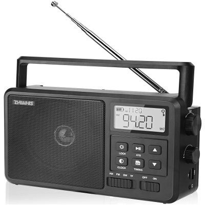 ZHIWHIS Shortwave Radio with Bluetooth, AM FM SW Portable Receiver by 4 AA Batteries, 4 inch Large Speaker/External Antenna Port/Presets/Start Timer/Sleep Timer, Support USB/Micro SD for Home ZWS-206