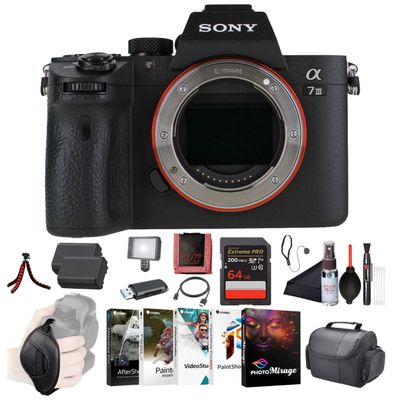 Sony a7 III Mirrorless Camera (ILCE7M3/B)  Full-Frame E-Mount | 24.2MP Sensor | Dual NP-FZ100 Batteries | 4K Video Recording | LED Light, Software, Tripod & More