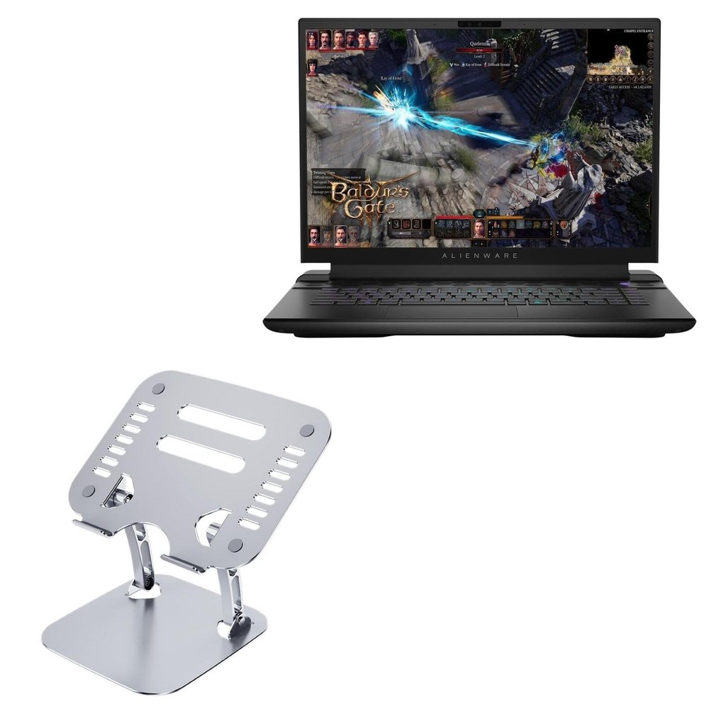 BoxWave Stand and Mount Compatible with Dell Alienware x16 - Executive VersaView Laptop Stand, Ergonomic Adjustable Viewing Angle Metallic Riser - Metallic Silver