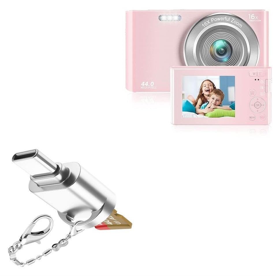 BoxWave Adapter Compatible with NIKICAM Digital Kids Camera (2.5 in) - Micro SD Card miniReader, USB Type-C OTG Reader USB3.0 Adapter Keychain - Metallic Silver