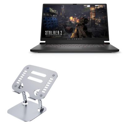 BoxWave Stand and Mount Compatible with Alienware m17 - Executive VersaView Laptop Stand, Ergonomic Adjustable Viewing Angle Metallic Riser - Metallic Silver
