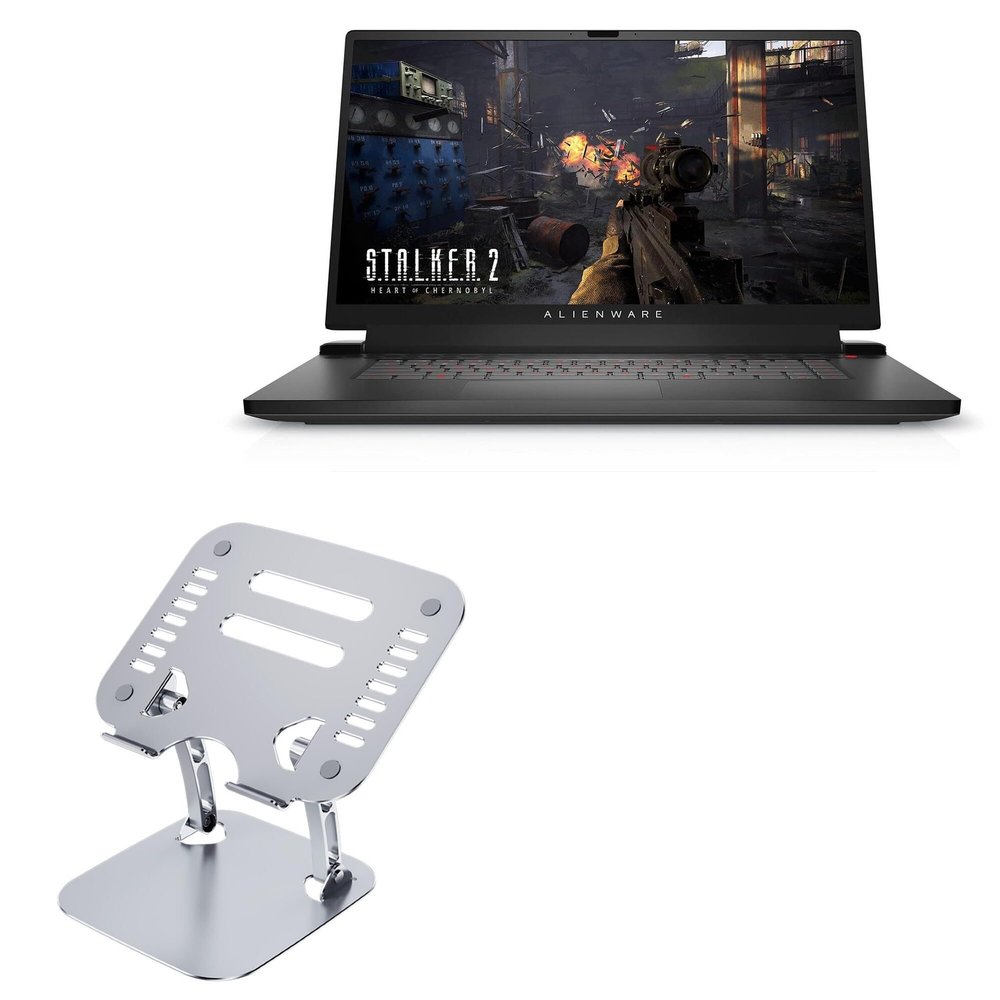 BoxWave Stand and Mount Compatible with Alienware m17 - Executive VersaView Laptop Stand, Ergonomic Adjustable Viewing Angle Metallic Riser - Metallic Silver