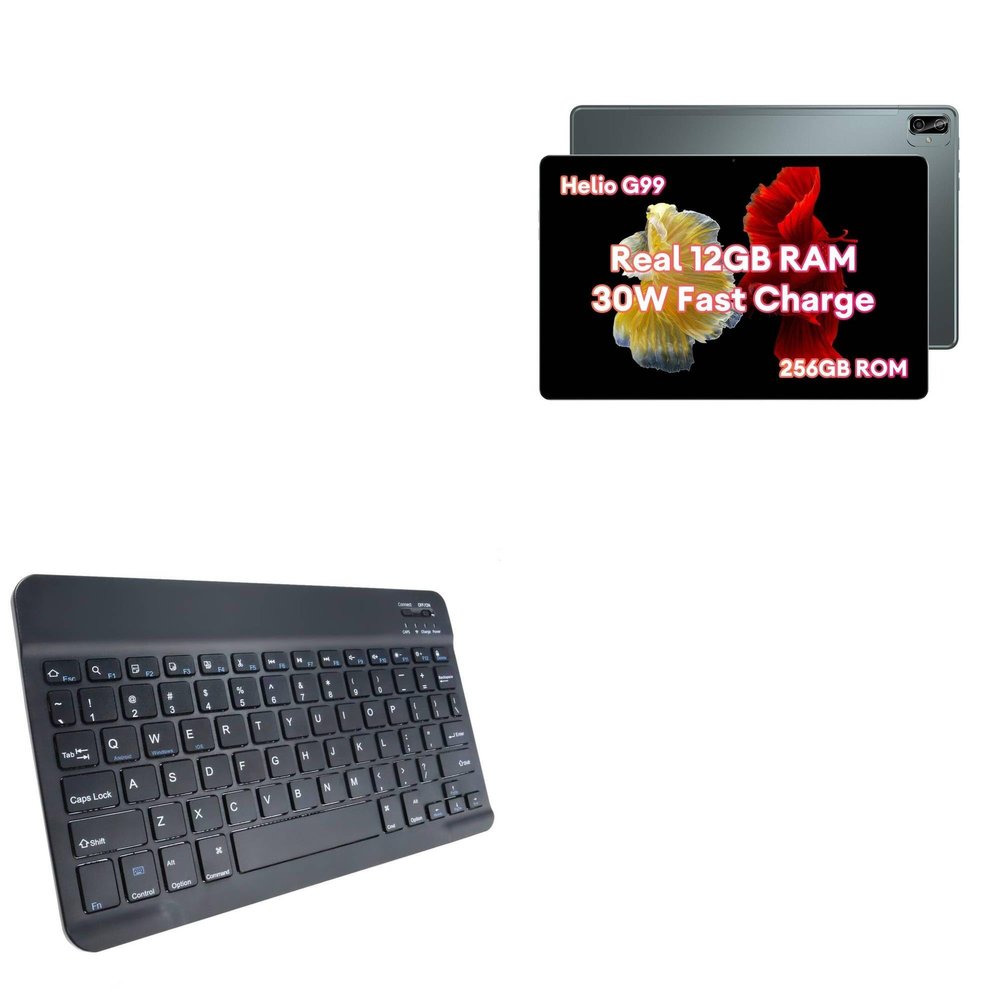 BoxWave Keyboard Compatible with Headwolf HPad 3 Ultra - SlimKeys Bluetooth Keyboard, Portable Thin with Chiclet-Style Keys - Jet Black
