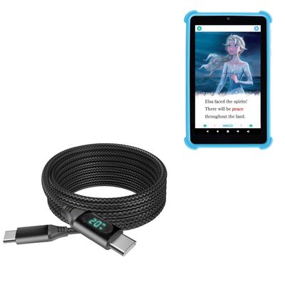 BoxWave Cable Compatible with Venturer Small Wonder Tablet (7 in) - PowerDisplay PD Cable (6ft) - USB-C to USB-C (100W), LED Wattage Info Extra Long Braided Nylon - Jet Black