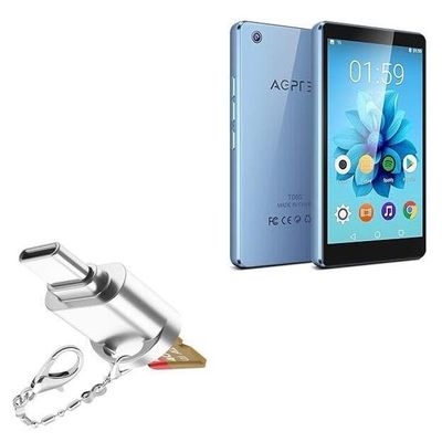 BoxWave Adapter Compatible with AGPtek MT06SBL-US (4 in) - Micro SD Card miniReader, USB Type-C OTG Reader USB3.0 Adapter Keychain - Metallic Silver