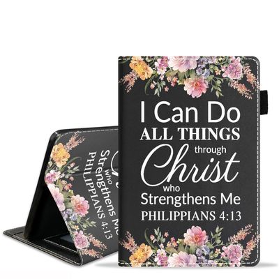 WEUIUJKILO Case for All-New Kindle Fire 7 Tablet 7" Display (12th Generation, 2022 Release), Slim PU Leather Stand Cover with Auto Sleep Wake, Floral Butterfly Quote Bible Verse Philippians 4:13