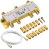 Justech 6 Way Coaxial Cable Splitter TV Aerial Coax Splitter MoCA 5-2500MHz with 1.5m Coax Cable F Plugs for Sky Box Telewest Eurovox Starview Dreambox- Gold Plated view 1