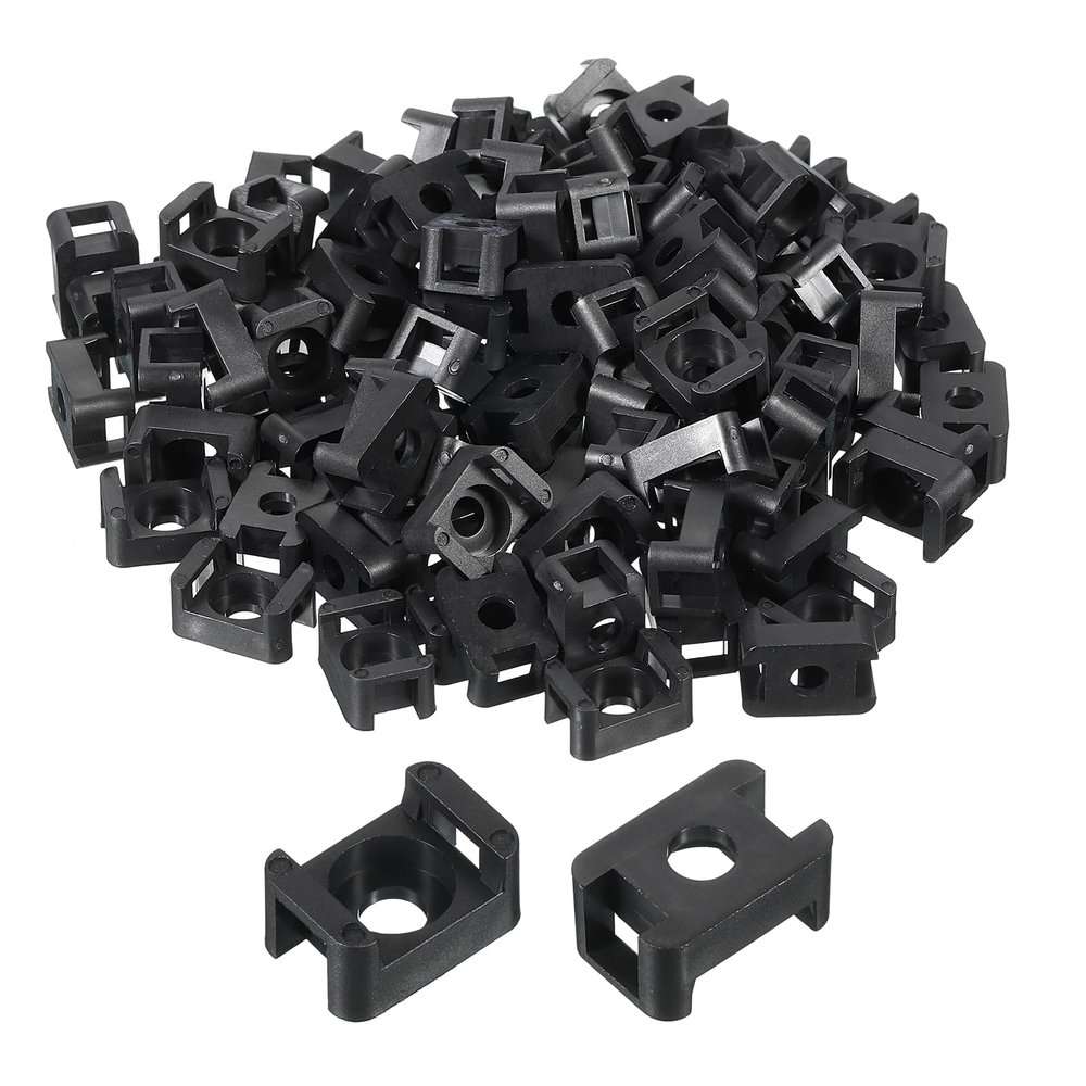 MECCANIXITY 500pcs Cable Tie Base Saddle Type Mount Wire Holder, 0.6"x0.4"x0.27" Wire Clips Organizer Holders Clamps for Electronic Wires, Black 0.17"Dia