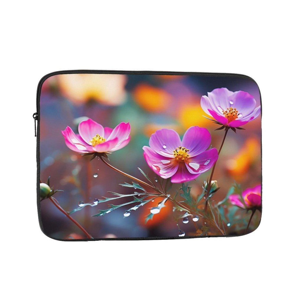DJUETRUI Colorful Small Flower Print Laptop Case 13 inch Shockproof Protective Notebook Bag Water Resistant Laptop Sleeve, Black