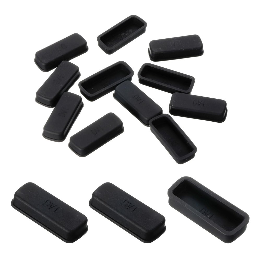 MECCANIXITY DVI Port Duct Covers Caps Port Anti Dust Cap Cover Silicone Plugs Protector for DVI Female End, Black Pack of 15