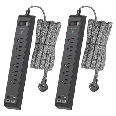 2 Pack Surge Protector Power Strip 10 FT - 6 Outlets 4 USB Charging Ports, Extension Cord with Multiple Outlets, Flat Plug, Overload Protection, Wall Mount for Home Office, Dorm Room Essentials