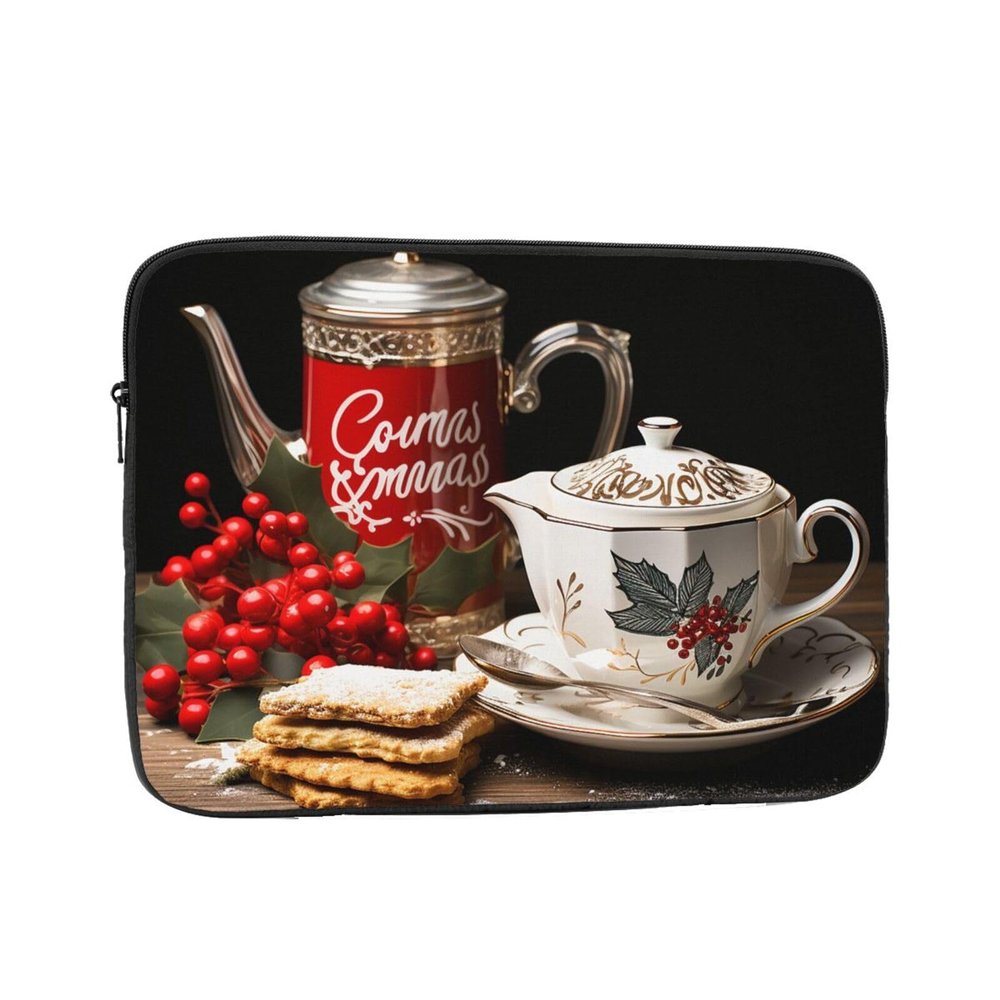 Christmas Tea Time Print Laptop Case 13 inch Shockproof Protective Notebook Bag Water Resistant Laptop Sleeve