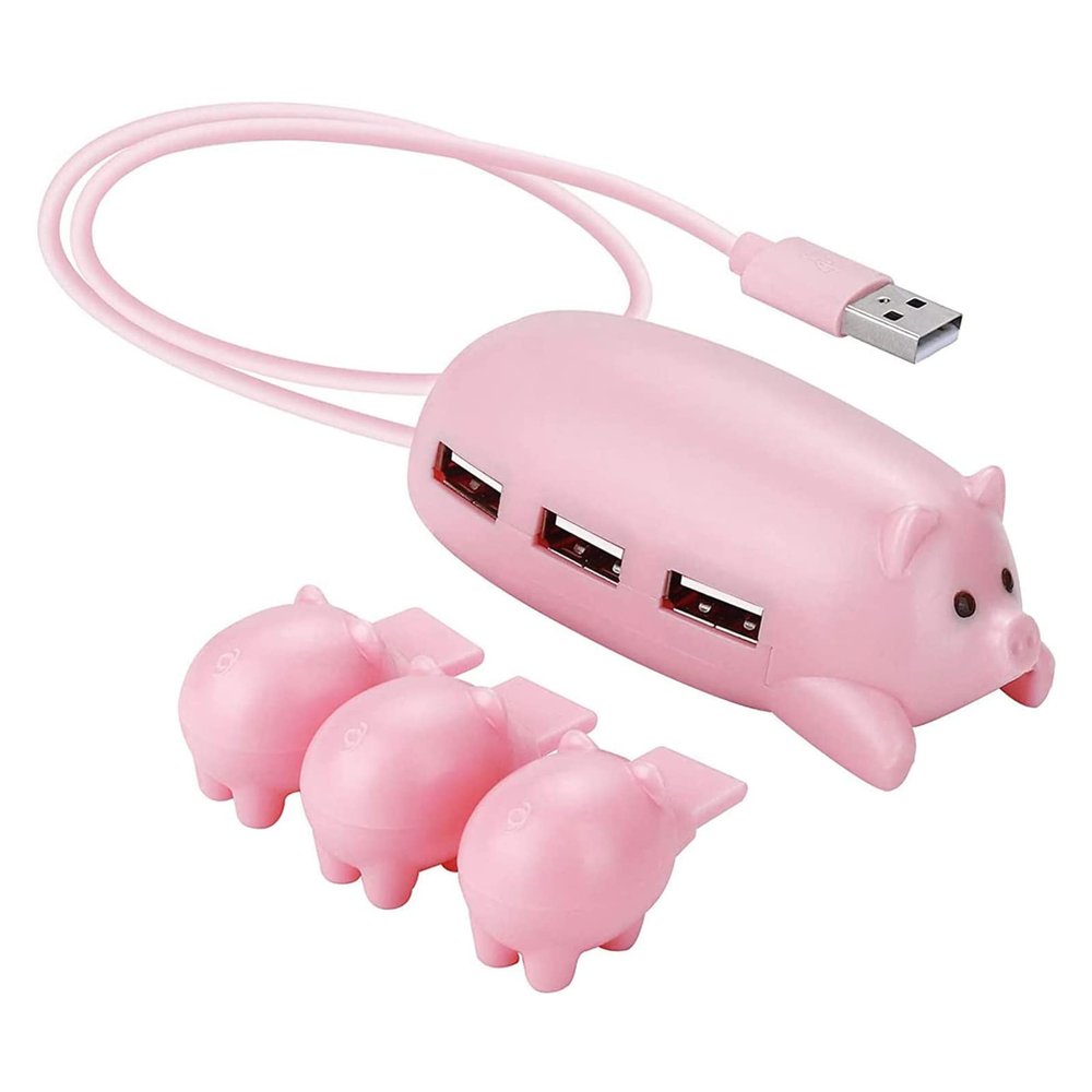 JAGTRADE Cute USB 2.0 Hub Pink Mom Pig USB Hub with 3 Piglet Decoration Lids Great Gifts for Pig Lovers Cute Pig Stuff Pig Decor