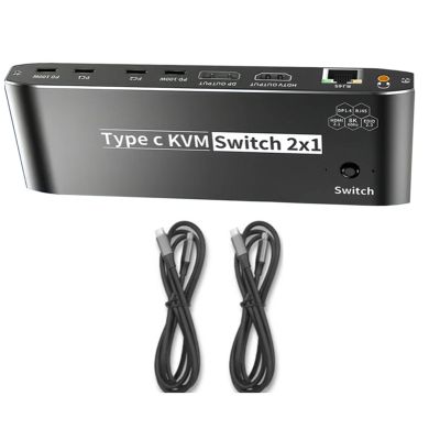 DAGIJIRD USB C KVM Switch, 2 in 1 Out 8K Type C KVM Selector Box with 100W Power Delivery for 2 Computers Share 1 Monitor