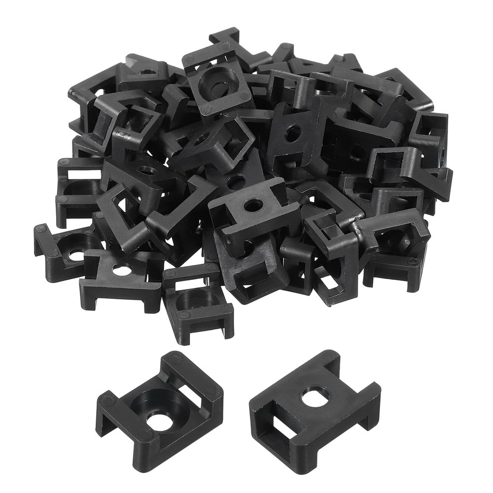 MECCANIXITY 500pcs Cable Tie Base Saddle Type Mount Wire Holder, 0.88"x0.63"x0.35" Wire Clips Organizer Holders Clamps for Electronic Wire Black 0.21"Dia
