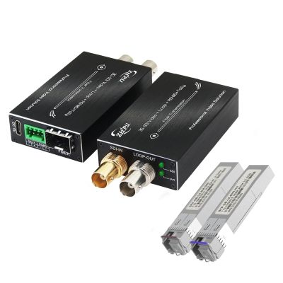 Zhpuostd 3G-SDI to Fiber Converter Kit with SFP, Broadcast Video Extender Support 1080P 60Hz & RS485 Tally Loop Output, Up to 20km Transmission for Studio Camera, Single-Mode, a Pair