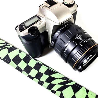 Green Checker Swirl Camera Strap Universal DSLR Neck & Shoulder Strap, Photography Accessory, Gift for Men & Women