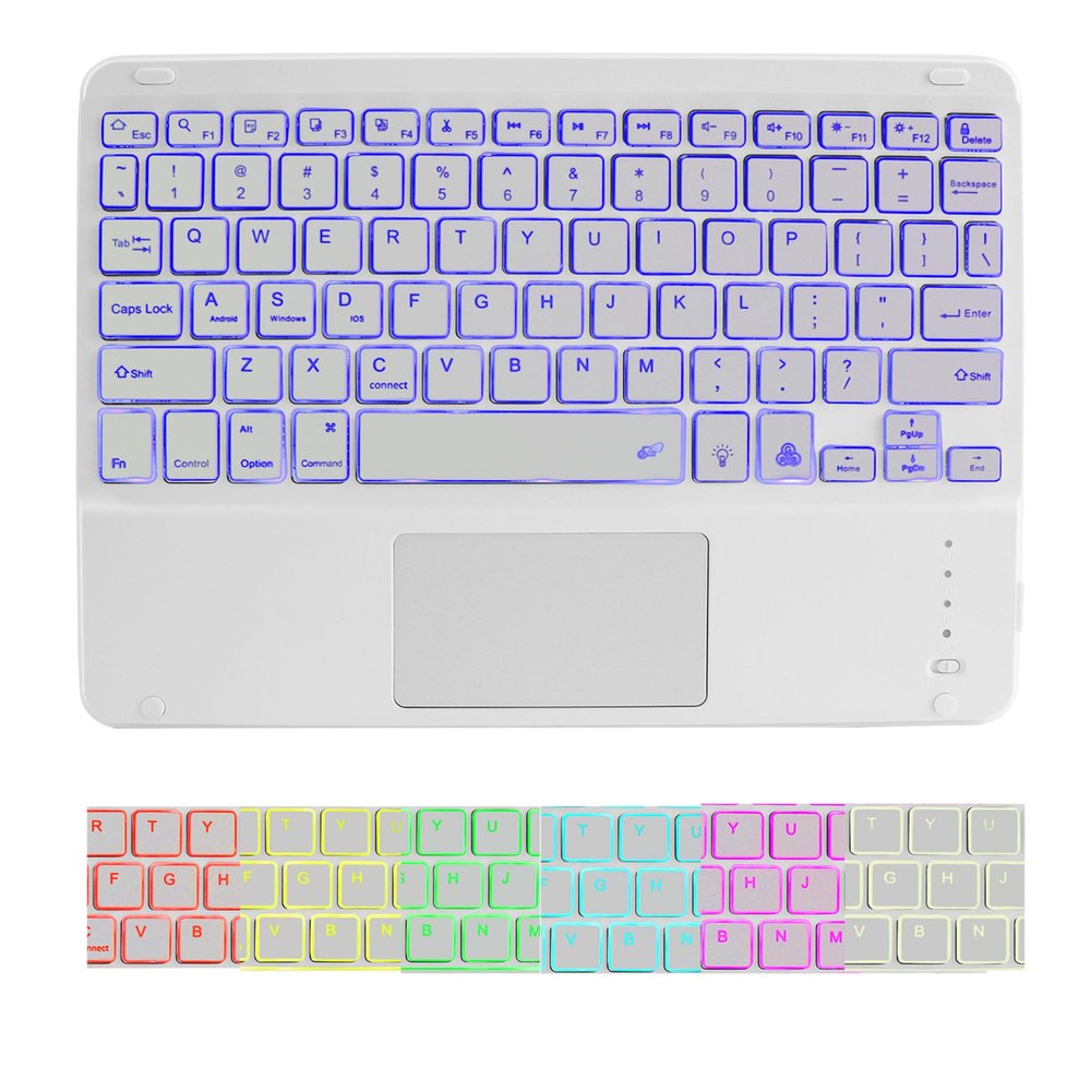 Wireless Bluetooth Keyboard,10-inch Ultra-Slim 7 Color Backlight with Touchpad,Rechargeable Wireless Magnetic Bluetooth Portable Keyboard,for Smartphone Laptop Tablet Travel (White)