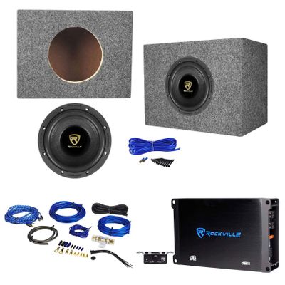 Rockville W65K9D4 Bundle: 6.5 in 1000W Peak/250W RMS Car Subwoofer, Dual 4-Ohm, dB11 Mono Amplifier, RWK81 Amp Installation Kit, RS65 6.5 in Sealed Sub Box, Complete Installation Kit, 5-Items