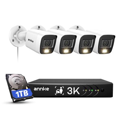 ANNKE 8CH 3K Security Camera System, 8 Channel Surveillance DVR, 4x 5MP 2960*1665 CCTV Cams with Audio, Dual Light, Built-in Mic, AI Human/Vehicle Detection, IP67, Color Night Vision, 1TB Hard Drive